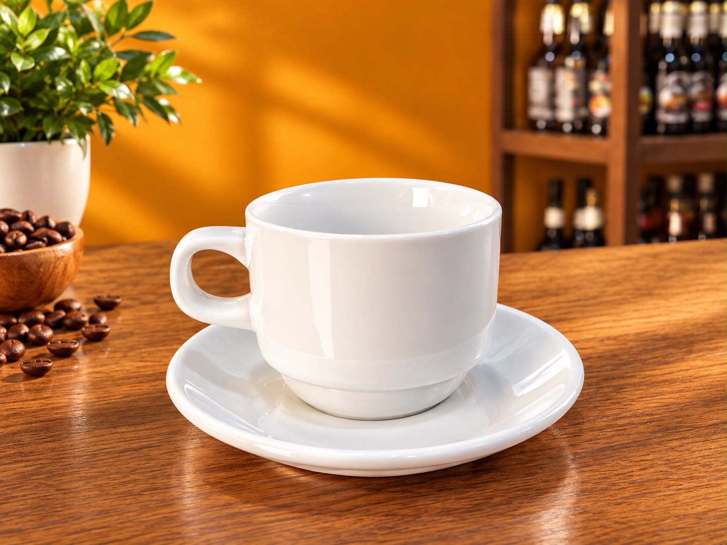 Tasse de café blanche avec sa soucoupe assortie  — materiels — Khatra